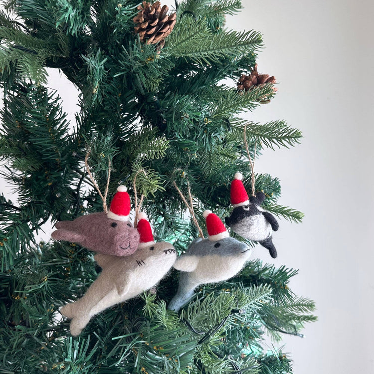 Deer Harbour Design - Felt Ornament - Shark with Christmas Hat