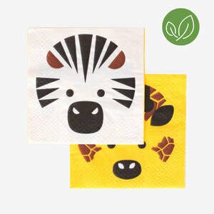 Safari Animal Napkins, Set of 20 Small Paper Napkins Featuring a Giraffe and Zebra, From My Little Day