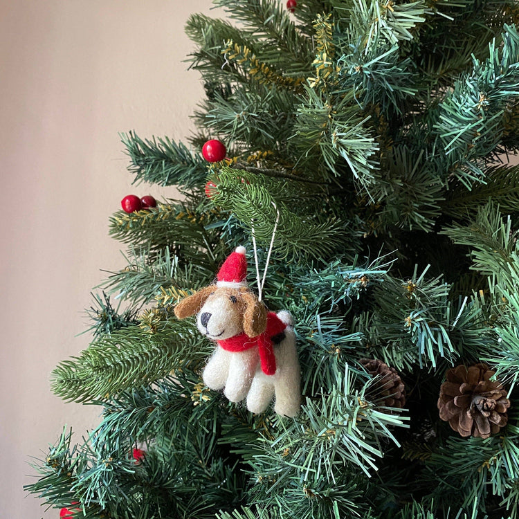 Deer Harbour Design - Jack Russell Dog with Christmas Hat Ornament