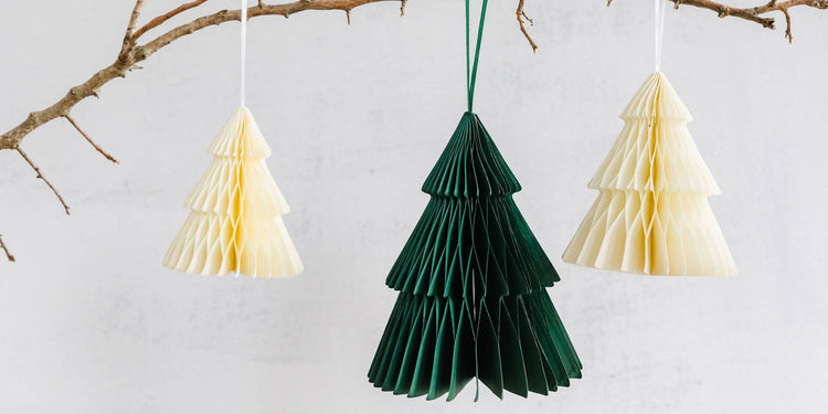 Green & Cream Honeycomb Trees, Beautiful Christmas Decor, Set of 3 Paper Honeycomb Trees