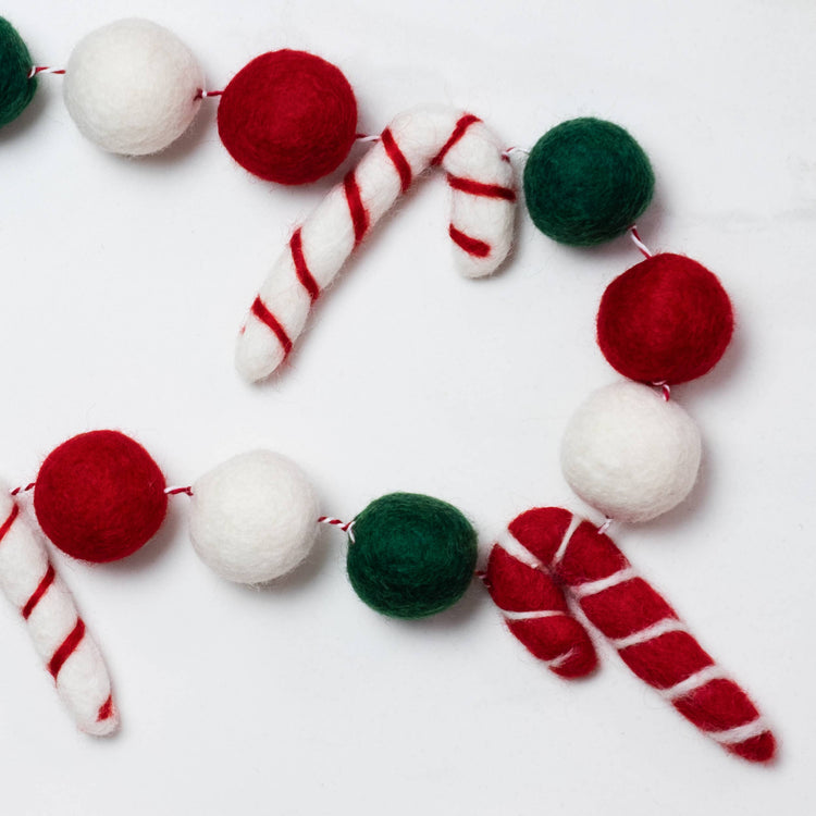 Christmas Candy Cane Felt Garland - From the Winding Road
