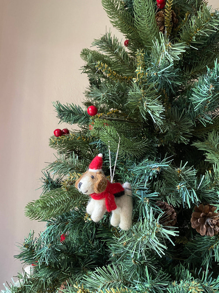 Deer Harbour Design - Jack Russell Dog with Christmas Hat Ornament