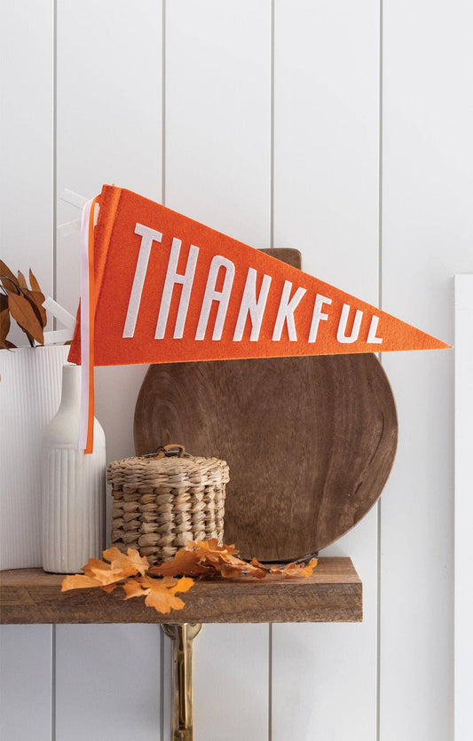 Thankful Felt Pennant Banner with Wood Dowel and 2 Ribbons, Perfect for your Thanksgiving Decor and Occasions Bin!
