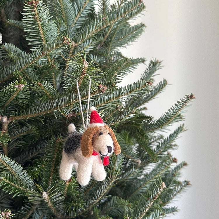 Deer Harbour Design - Jack Russell Dog with Christmas Hat Ornament