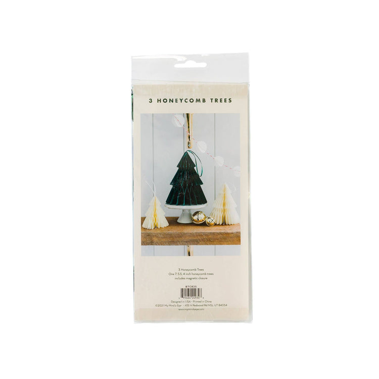 Green & Cream Honeycomb Trees, Beautiful Christmas Decor, Set of 3 Paper Honeycomb Trees