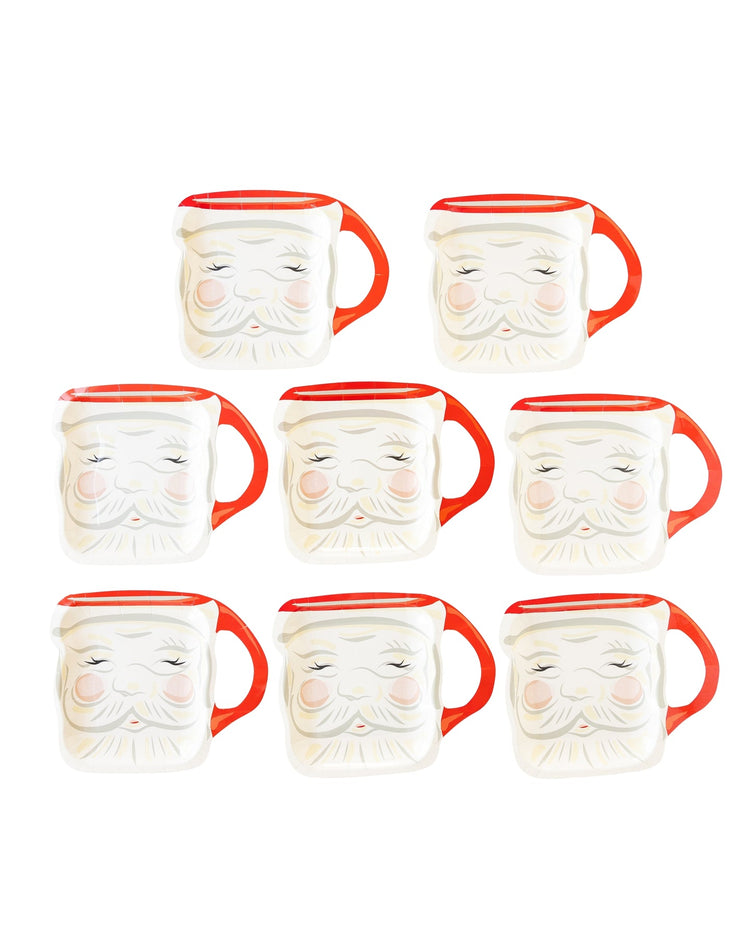 Christmas Baubles Santa Face Mug Shaped Paper Plate, Set of 8 Santa Mug Plates, 9 x 7.5 inches