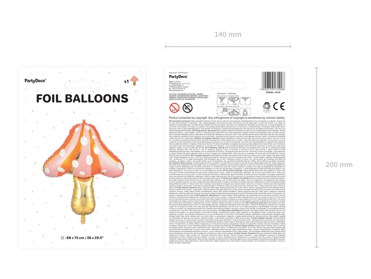 PartyDeco - Foil Balloon - Mushroom, 66x75 cm