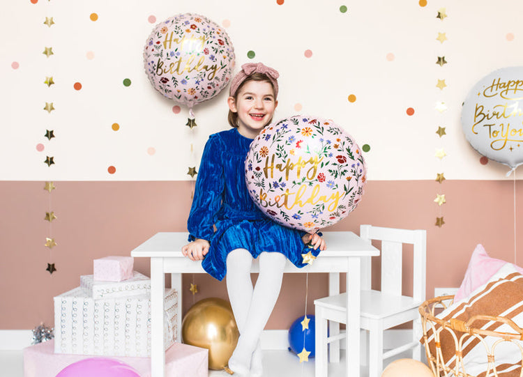 PartyDeco - Foil Balloon - Happy Birthday, 45 cm, Light Pink