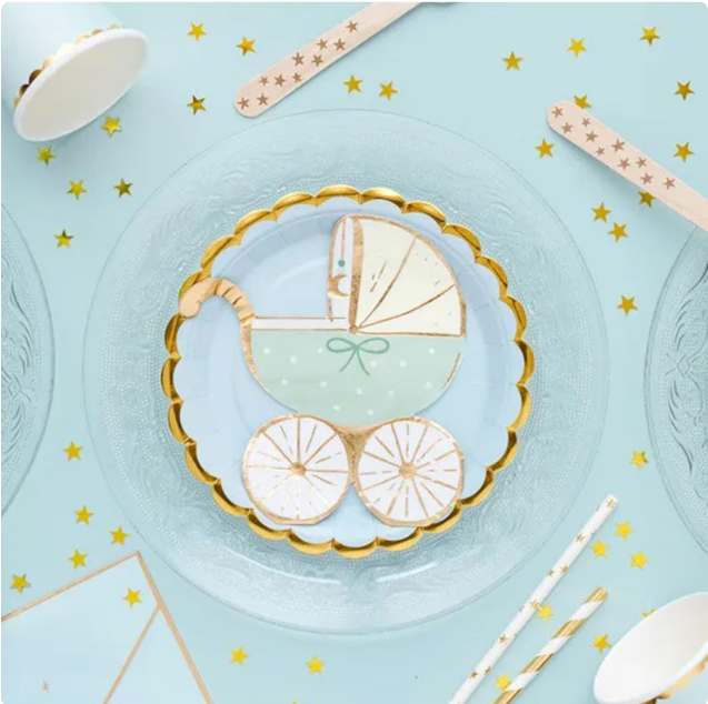 PartyDeco - Paper Napkins - Baby Stroller Tiffany Blue, Pack of 20