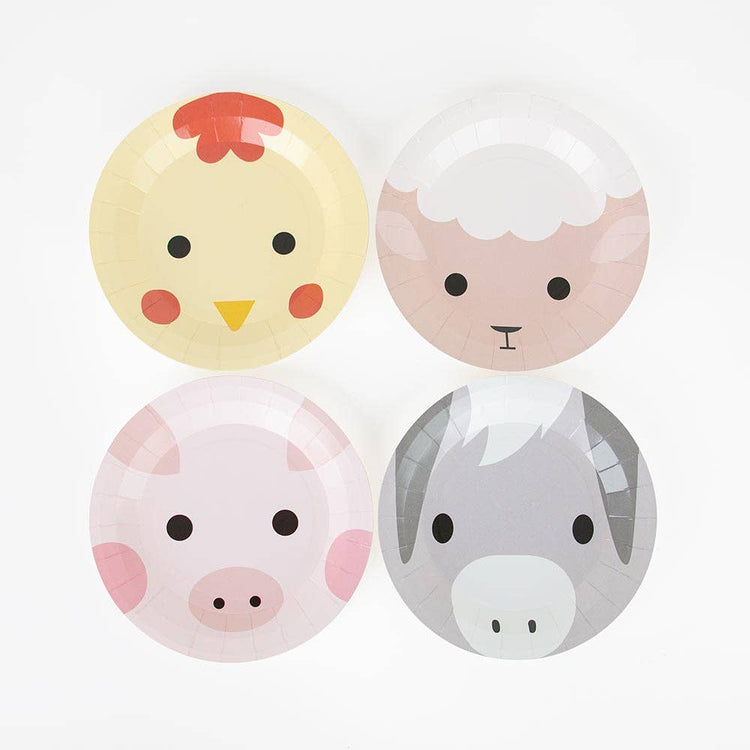 Farm Animal Paper Plates, Set of 8 Barnyard Animal Plates in 4 Designs, By My Little Day