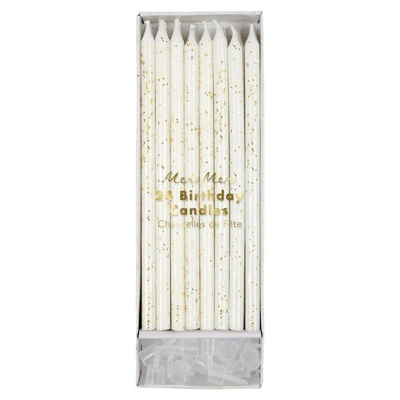 Tall Gold Glitter Candles, Set of 24 Large Ivory Birthday Candles Embellished with Gold Glitter - Cohasset Party Supply