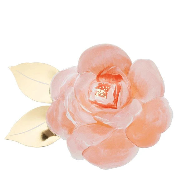 Rose Garden Plates, Set of 8 Large Flower Paper Plates in 8 Pastel Shades with Gold Leaves by Meri Meri - Cohasset Party Supply