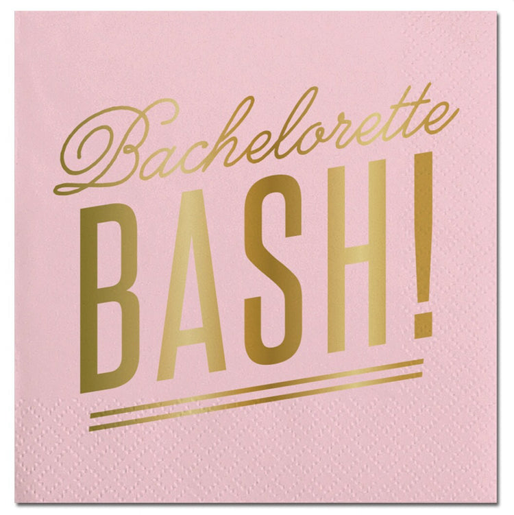 Bachelorette Bash Cocktail Napkins, Set of 20 Light Pink Beverage Napkins With Gold Foil Lettering
