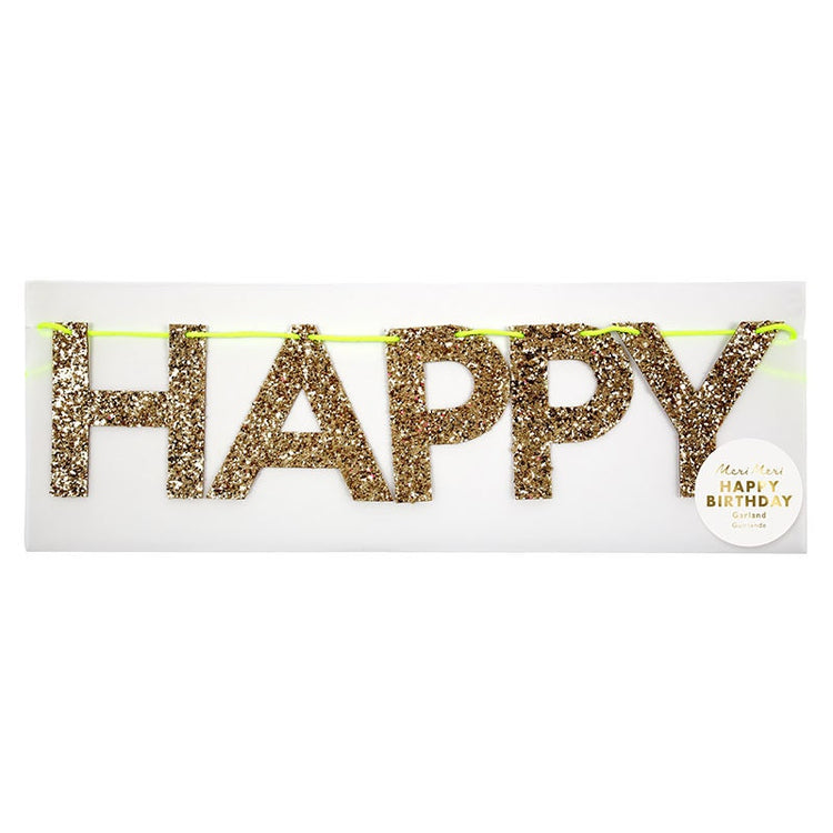 Happy Birthday Gold Glitter Garland, Add Some Sparkle To Your Next Birthday Party with this Large Gold Glitter Birthday Pennant