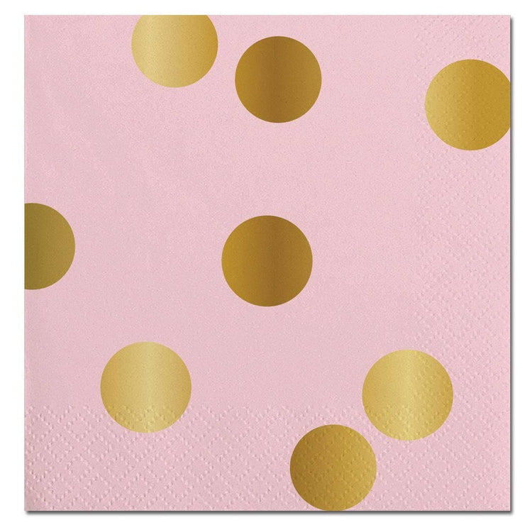 Gold and Pink Polka Dot Cocktail Napkins -Set of 20 Gold Foil Polka Dot Pink Napkins -Great for birthday & bachelorette parties!