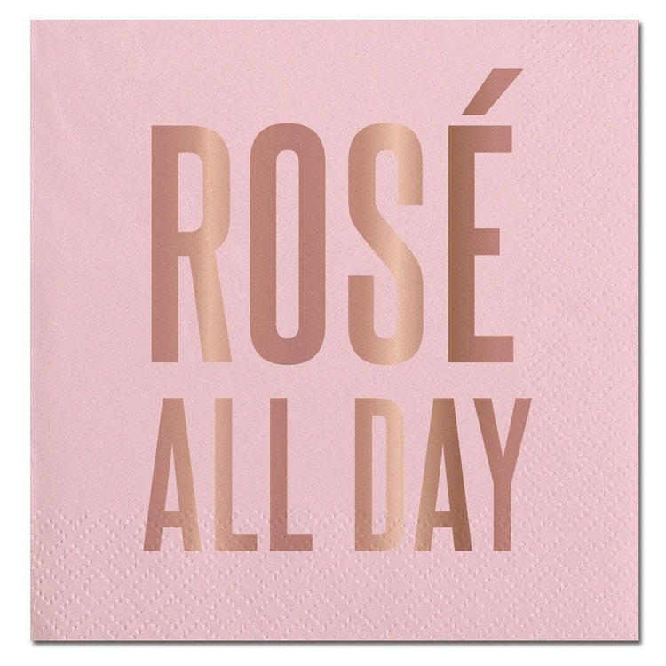 Rosé All Day Cocktail Napkins, Set of 20 Pink Foil Rosé Napkins