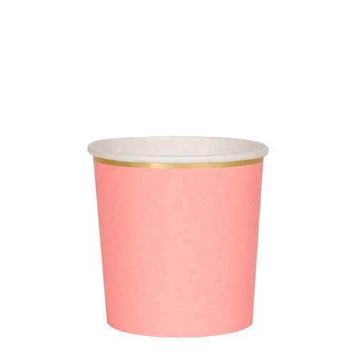 Neon Coral Tumbler Party Cups, Set of 8 Meri Meri Beautiful Basics Small Neon Coral Paper Cups, Holds 9 Ounces