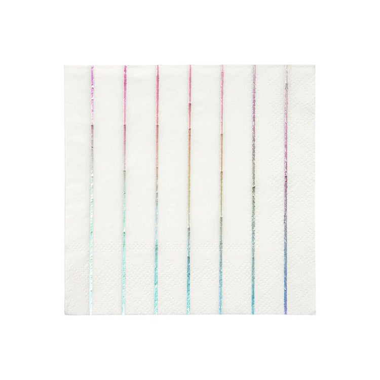 Silver Holographic Striped Small Napkins, Set of 16 Silver Holographic Stripe Small Napkins