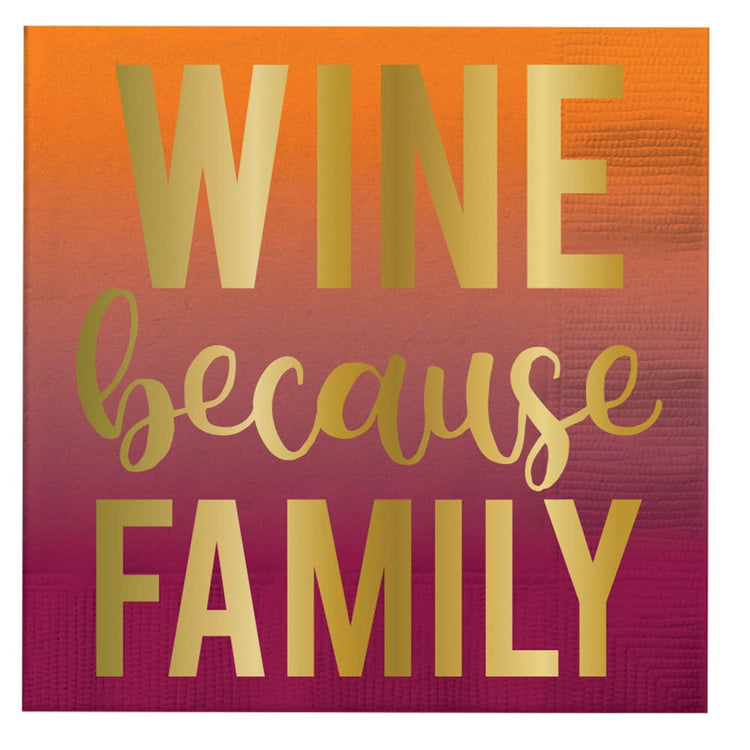 Wine Because Family Gold Foil & Ombre Cocktail Napkins, Set of 20 Wine-Themed Napkins With Gold Foil Text