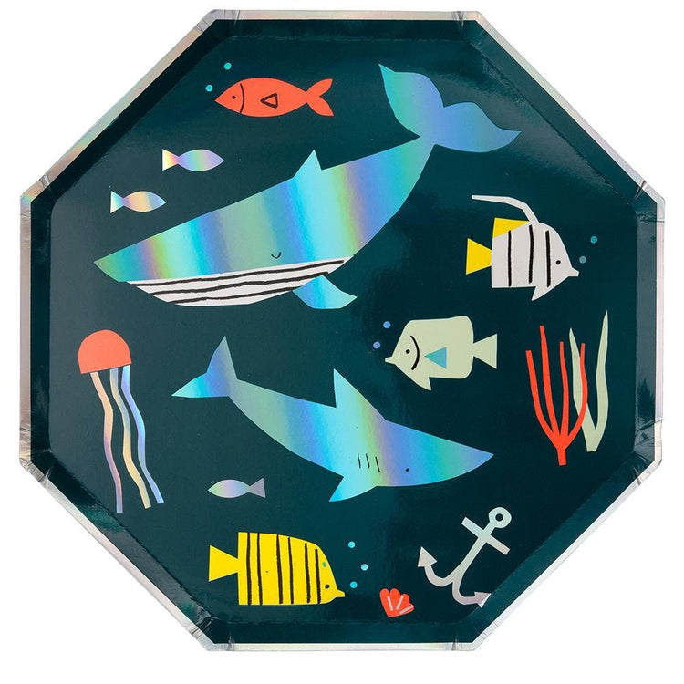 Under the Sea Dinner Plates, Set of 8 Ocean-Themed Dinner Paper Plates by Meri Meri 10" x 10"