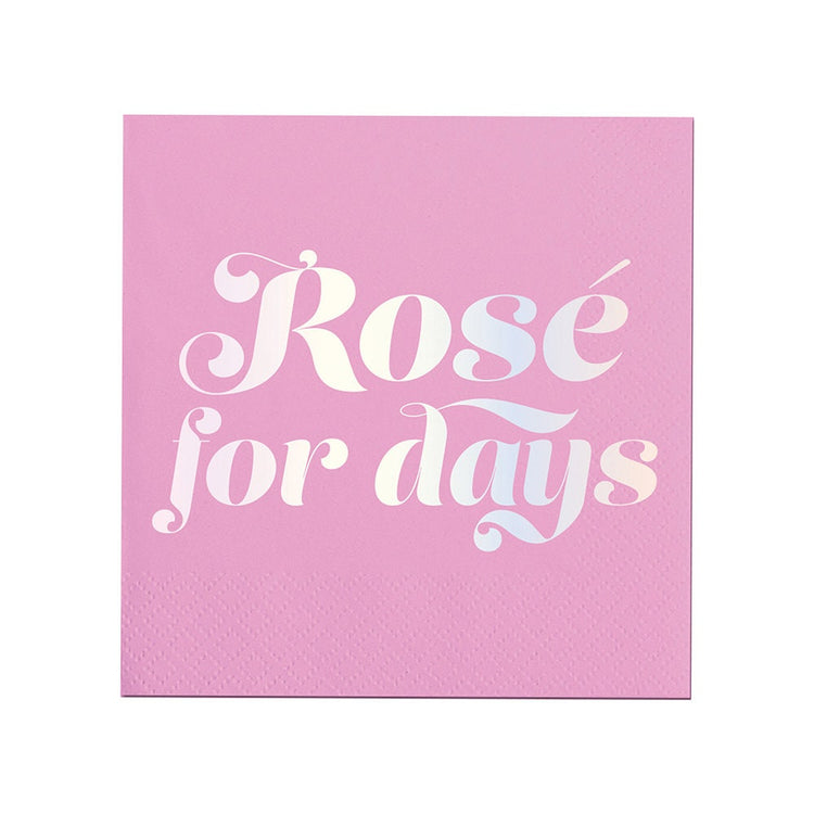 Rosé For Days Cocktail Napkins, Set of 20 Silver Foil and Pink Rosé Napkins