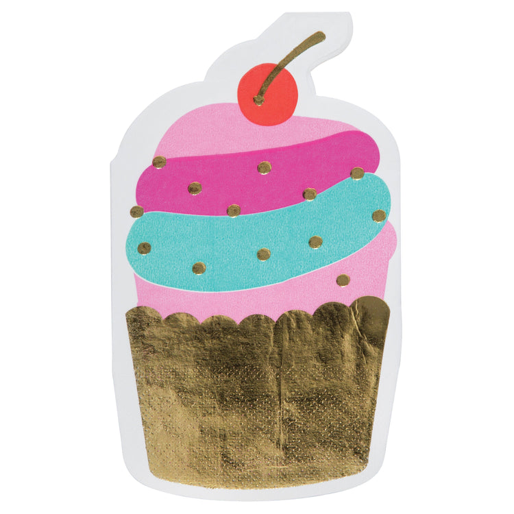 Cupcake Paper Napkins, Set of 20 Pink, Blue, and Gold Foil Die-Cut Cupcake Party Napkins, Perfect for a Birthday Party!