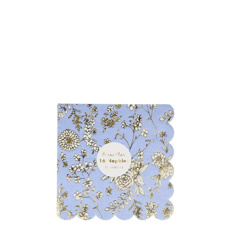English Garden Lace Small Napkins, Set of 16 Floral Small Napkins with Gold Foil Details & Scalloped Edging