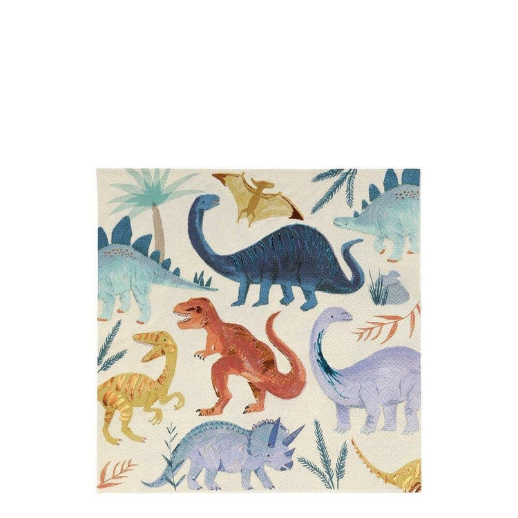 Dinosaur Party Napkins, Set of 16 Dinosaur Kingdom Large Paper Napkins, 6.5" x 6.5"