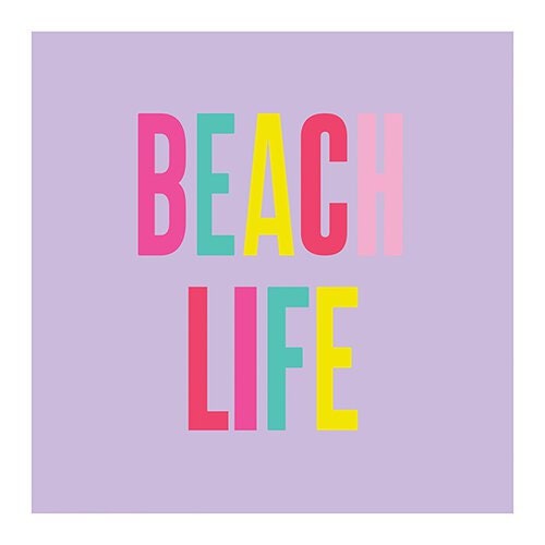 Beach Life Cocktail Napkins - Set of 20 Lavender Beverage Napkins With Colorful Text by Slant Collections