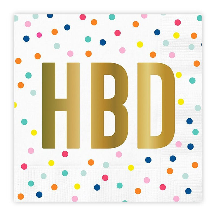 HBD Cocktail Napkins with Gold Foil, Set of 20 Polka Dot Happy Birthday Birthday Napkins
