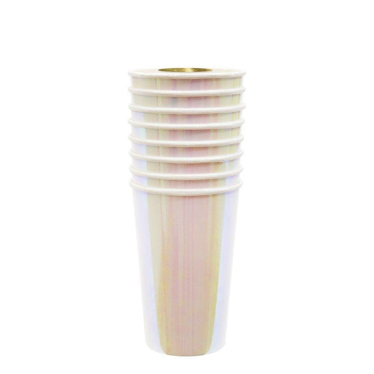 Tall Iridescent Pink Party Cups, Set of 8 Meri Meri Beautiful Basics Iridescent Highball Paper Cups, Holds 14 Ounces