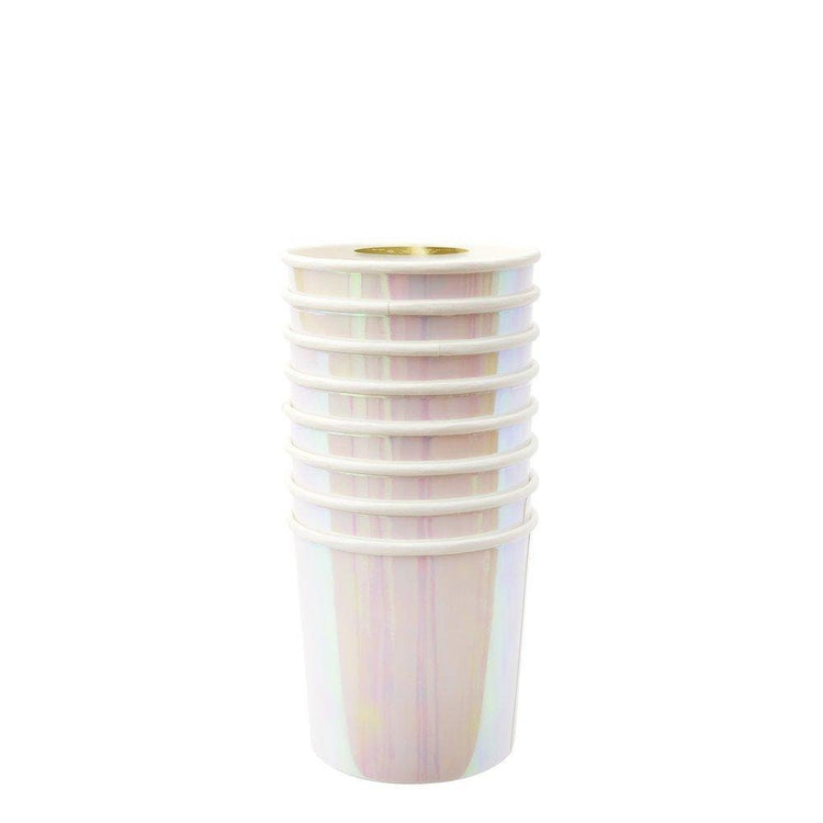 Iridescent Pink Small Party Cups- Set of 8 Iridescent Tumbler Paper Cups, Holds 9 Ounces