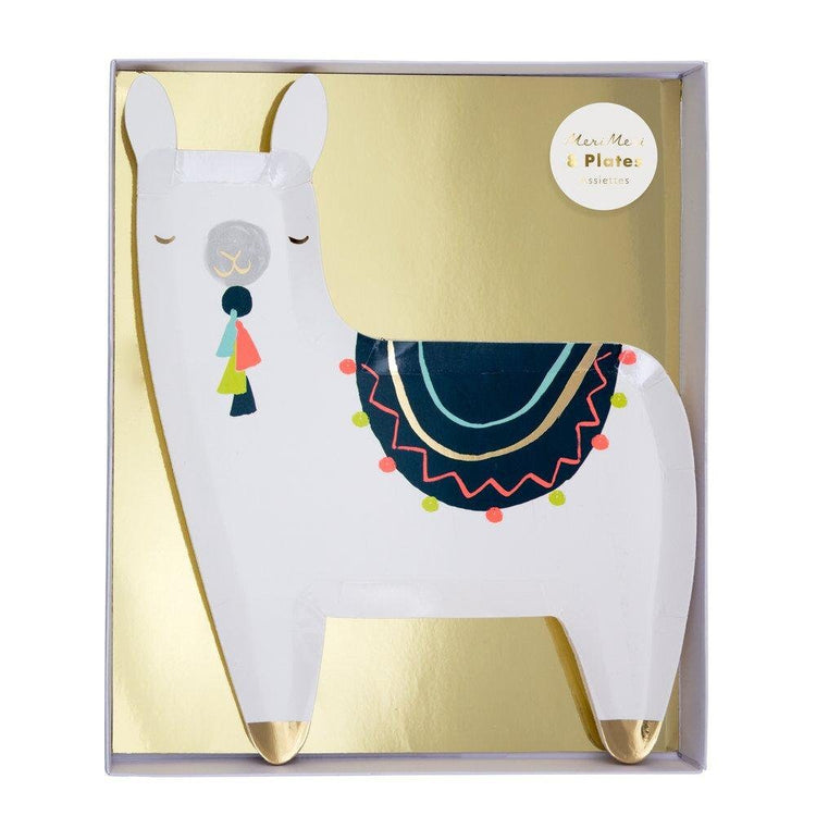 Llama Plates, Set of 8 Gold Foil Die-Cut Llama Plates