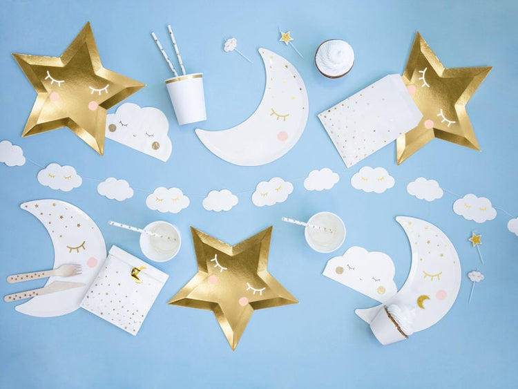 Cloud Shaped Napkins, Set of 20 Cloud Napkins with a Sleeping Smiley Face, Perfect Touch for a Baby Shower or Spring Birthday