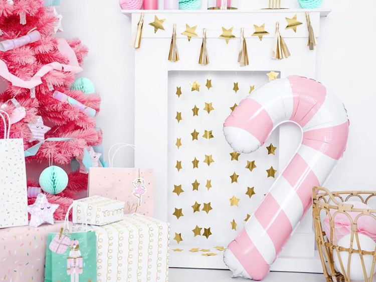 Giant Pink Candy Cane Balloon, Jumbo Glossy Pink and White Striped Candy Cane Foil Balloon, Adorable Christmas decor!