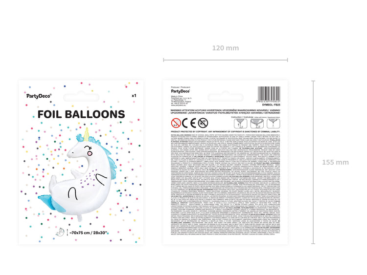 30" Unicorn Mylar Balloon, Can Be Inflated With or Without Helium