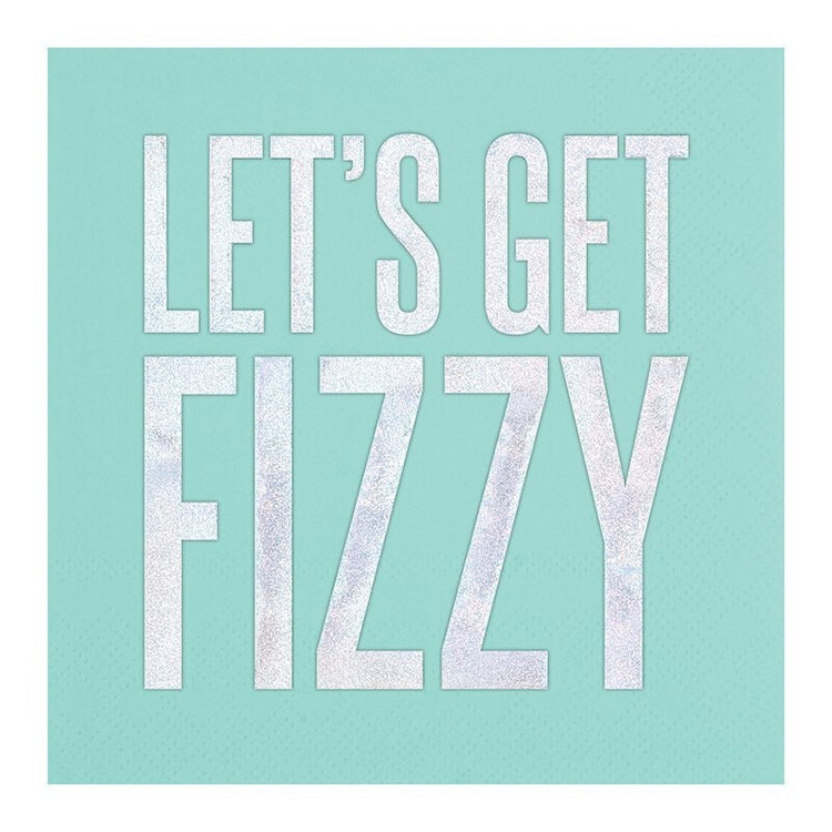 Let's Get Fizzy Cocktail Napkins, Set of 20 Mint Paper Napkins with White Foil Text