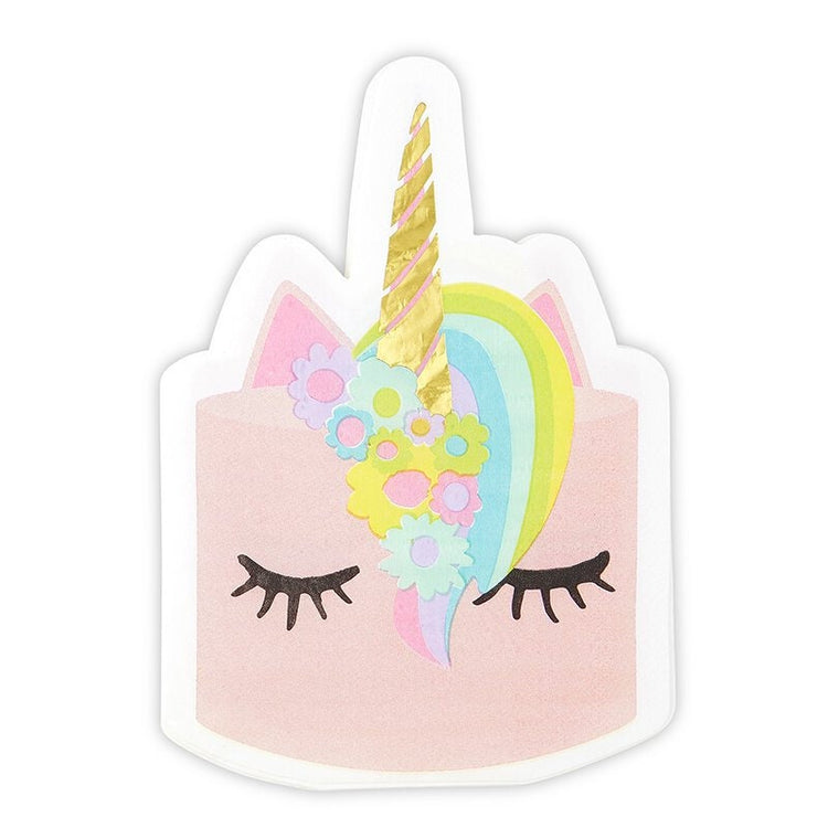 Unicorn Napkins, Set of 16 Jumbo Unicorn-Shaped Paper Napkins with Gold Foil Details, Unicorn-Themed Birthday Party