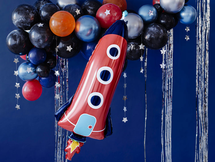 Large Rocket Mylar Balloon, 45" Rocket Ship Foil Balloon, Can Be Inflated With or Without Helium