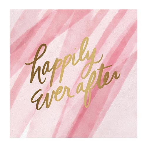 Happily Ever After Cocktail Napkins, Set of 20 Light Pink Watercolor Design Beverage Napkins With Gold Foil Lettering, Bridal Shower Napkins
