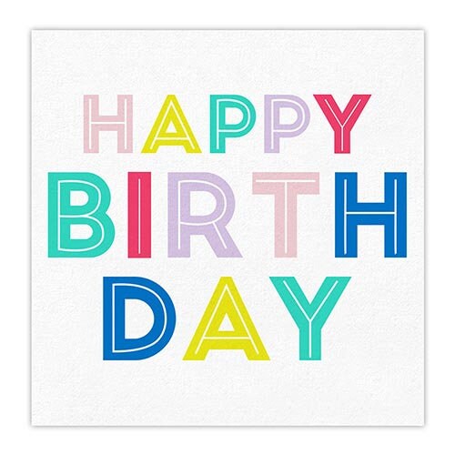 Happy Birthday Napkins, Set of 20 Small Happy Birthday Napkins with Multicolor Block Lettering