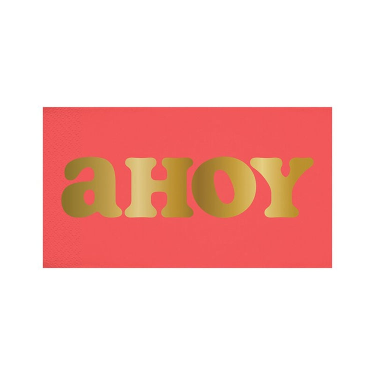 Ahoy Guest Towels, Set of 16 Red Nautical Guests Napkins with Gold Foil Text