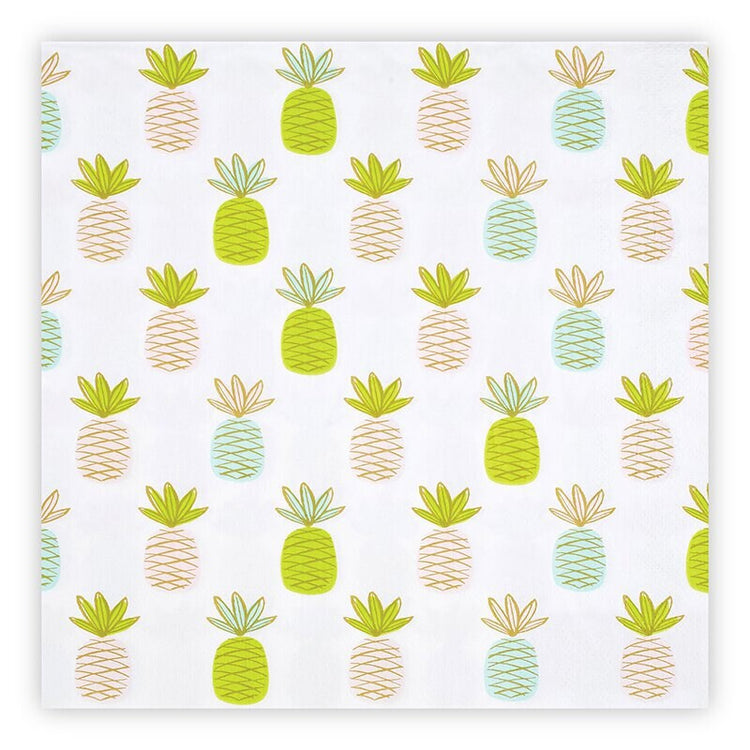 Jumbo Pineapple Napkins, Set of 20 Large Pineapple Napkins with Green, Pink, and Blue Details