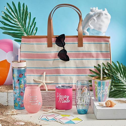 Beach Umbrella Napkins, Set of 20 Pastel Beach Umbrella Shaped Beverage Napkins with Silver Foil Details