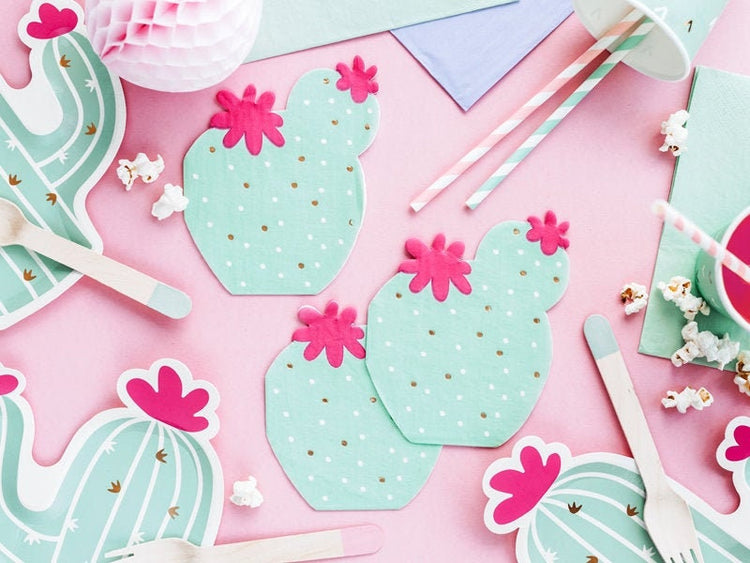 Cactus Paper Napkins, Set of 20 Die-Cut Cactus Napkins with Gold Foil Details, Perfect for a Cactus-Themed Party