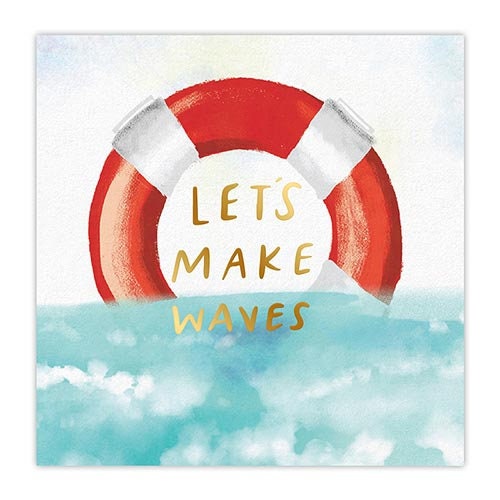 Let's Make Waves Cocktail Napkins, Set of 20 Vacation-Themed Beverage Napkins With Gold Foil Lettering and a Red Life Preserver