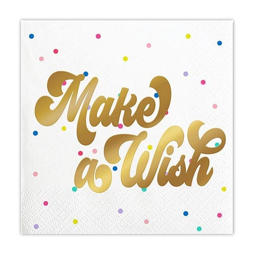 Make a Wish Cocktail Napkins with Gold Foil Text, Set of 20 Polka Dot Happy Birthday Birthday Napkins
