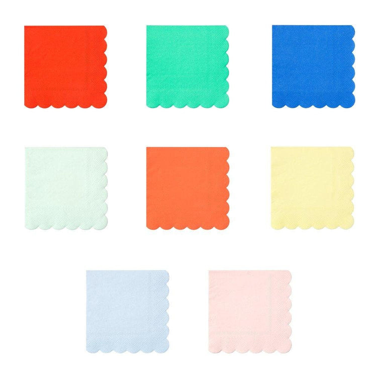 Rainbow Paper Napkins, Set of 20 Small Party Palette Napkins with Scallop Edge by Meri Meri, Includes a Mix of 8 Brightly Colored Napkins