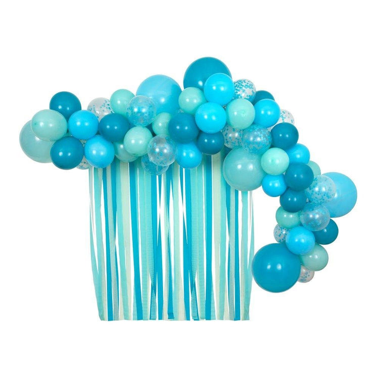 Blue Balloon Arch and Streamers Kit, Contains 52 Balloons and 25 Streamers in Various Shades of Blue