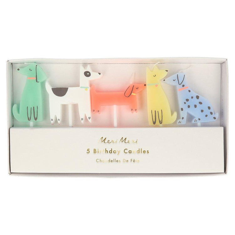 Dog Birthday Candles, Set of 5 Meri Meri Dog Candles in 5 Designs and Colors, Perfect for a Puppy-Themed Birthday Party